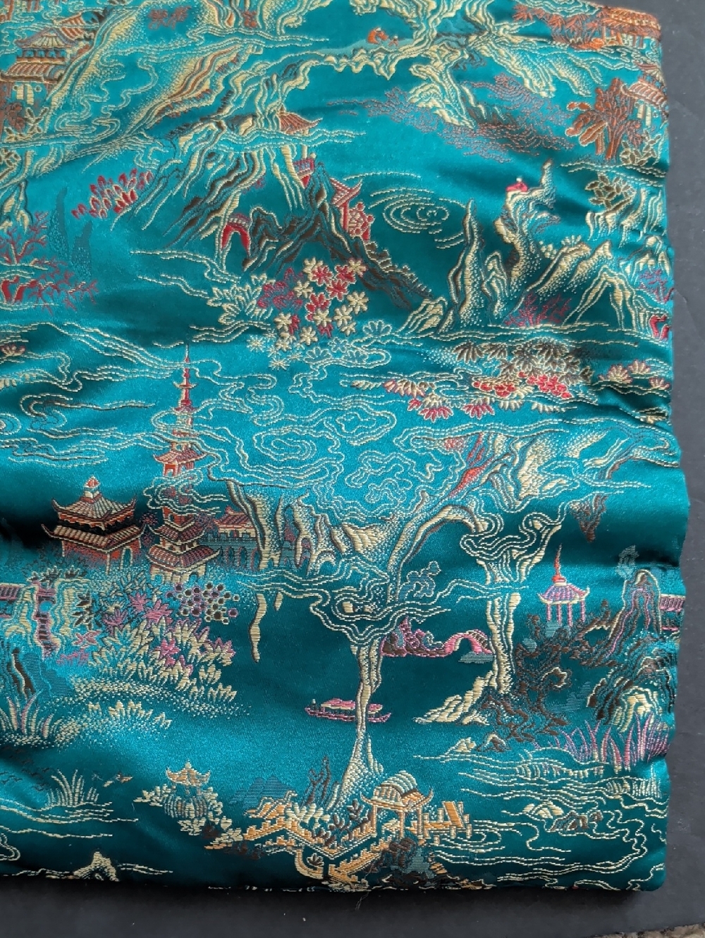 Teal Embroidered Asian Silk-Style Fabric Jewelry Bag
